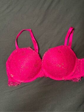 Victoria's Secret Bright Pink Lace Push-Up Bra with Gold Flecks